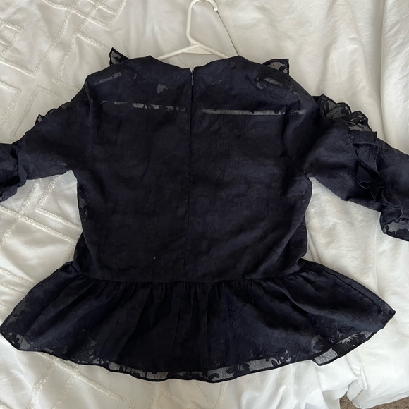 Blue Ruffle Sheer Blouse - Picture 3 of 6